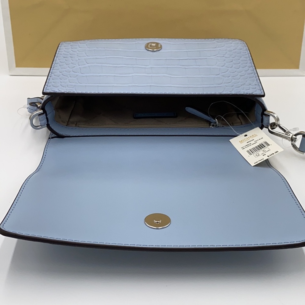 MICHAEL KORS MERCER SMALL CLUTCH XBODY PALE BLUE NWT - Picture 9 of 16